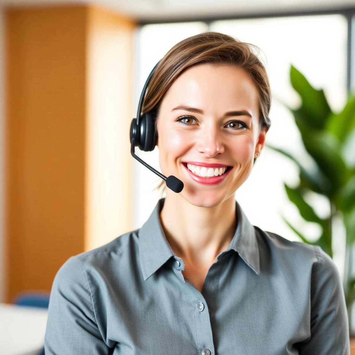 A Greencrest move coordinator on a call in a bright modern office